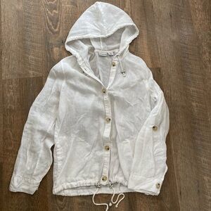Liz Claiborne | 100% Linen Button Up Hooded Lightweight Windbreaker Jacket